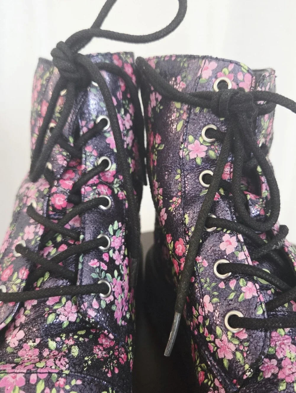 Nina Girls' Floral Lace-Up/Zip-Up Combat Boots - Black/Pink